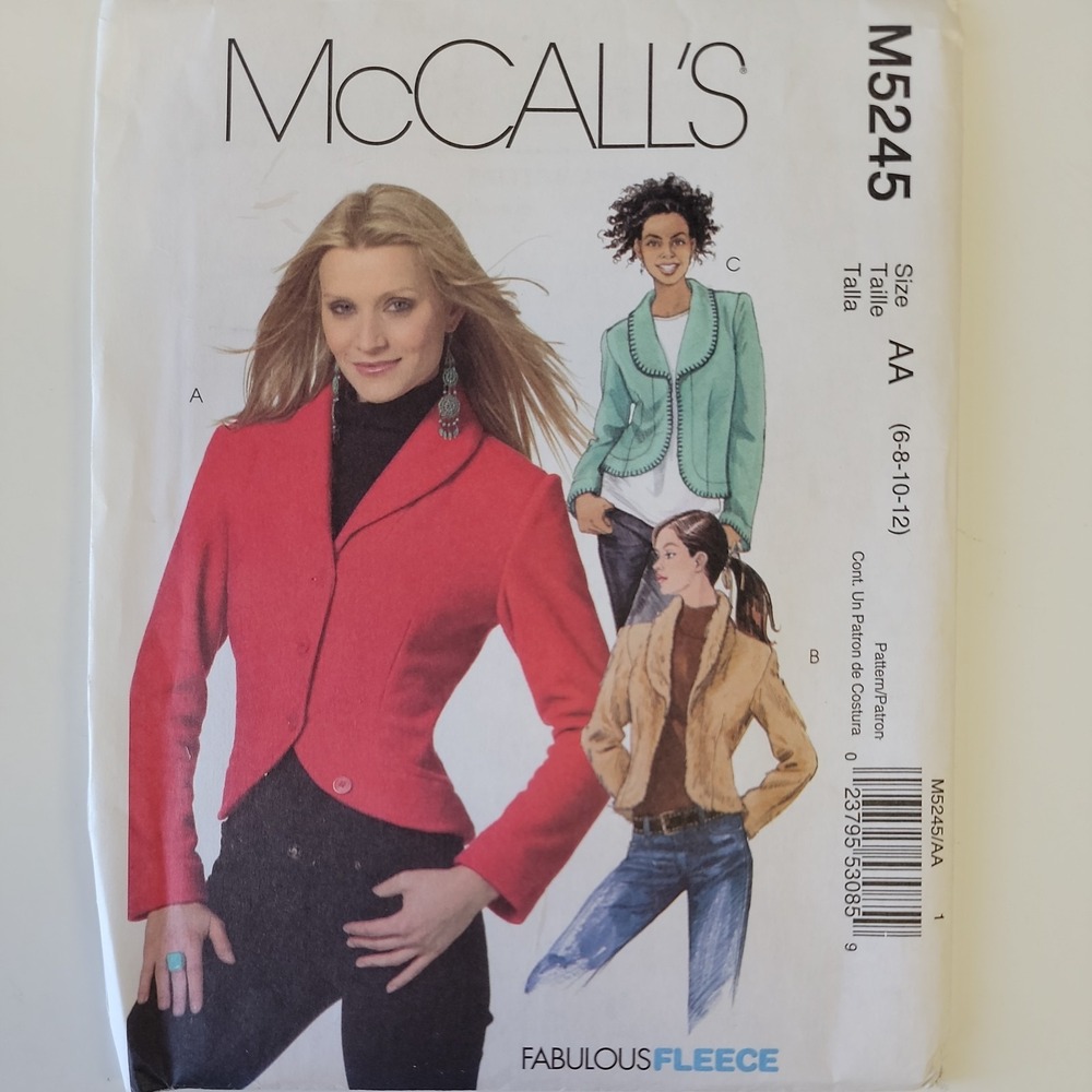 McCalls M5245 Womens Fitted Fleece Jacket Sewing Pattern 6-12 2006 UNCUT